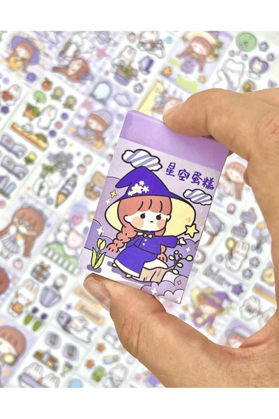 Kağıt Gemi Dükkan Mini caiet cu 50 de coli cu autocolant/etichetă/autocolant/jurnal cu puncte/ornament pentru caiet cu pălărie mov pentru fete drăguță