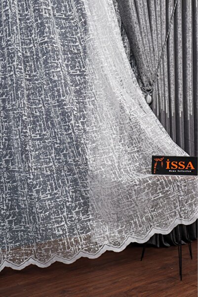 JADİSSA PERDE Taç Desen Issa Perde Brode Tül Nakışlı Sıkbile1/3