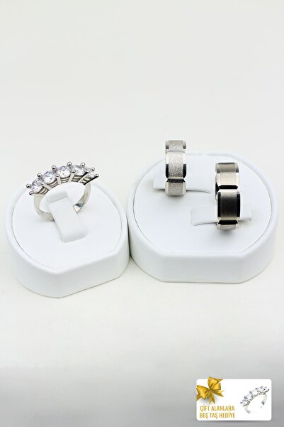 Twem Silver Estetik Sevgi Çemberi 925 Ayar Gümüş Alyans Çift Alıma Beştaş Hed...