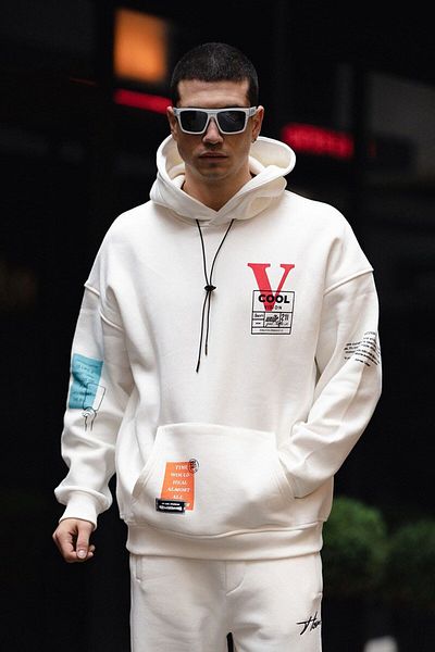 HYPERS Σετ Jogger με κουκούλα V Cool Printed Ecru