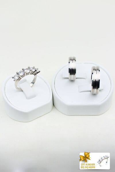 Twem Silver Modern Klasik Birleşim 925 Ayar Gümüş Alyans Çift Alıma Beştaş He...