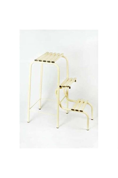 Evistro Metal Açılır Katlanır Tabureli Merdiven Sandalye Krem