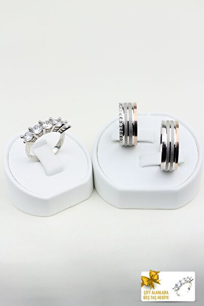 Twem Silver Modern Klasik Elegans 925 Ayar Gümüş Alyans Çift Alıma Beştaş Hed...
