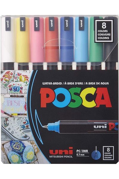 Uni Posca Pc-1mr 0.7 Water Based Painting Marker Set 8 Colors Primary Colors