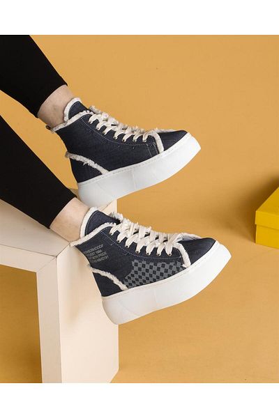 layki Καθημερινά γυναικεία μποτάκια Lisa Linen Blue