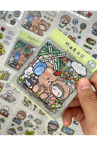 Kağıt Gemi Dükkan Cute Girl And Friends Green Transparent Pet 20 Sheets Sticker Set / Decal / Bullet Journal