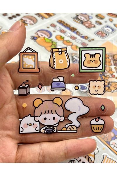 Kağıt Gemi Dükkan Cute Girl And Friends Orange Transparent Pet 20 Sheets Sticker Set / Decal / Bullet Journal