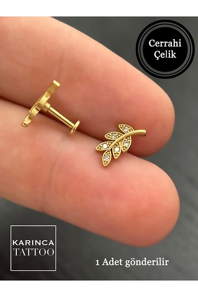 Karınca Piercing Surgical Steel Laurel Leaf Rhinestone Piercing Labret Ear Conch Forward Helix Cartilage Tragus Earrings