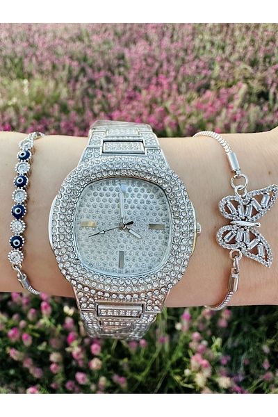 Spectrum Women's Silver Color Stone Embroidered New Season Steel Cord Watch (ONLY WATCH)