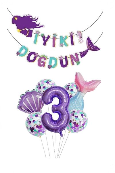 BİDOLUMUTLULUK Mermaid Age Number Foil Set - Concept Birthday
