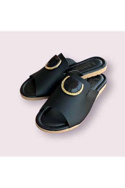 İpek Papuci de damă din mătase neagră - Talpă și accesorii confortabile