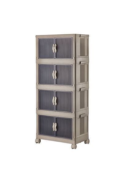 MCK Plus Mckplus 4-tier Portable Cabinet - Brown, Folding, Multi-purpose for Storage and Storage