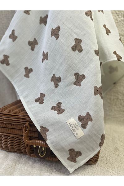 BabyKAR Bear Muslin Blanket 100% Cotton - White