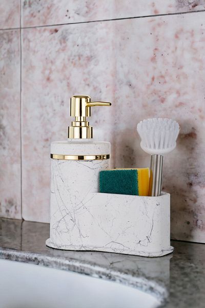 okacih Patterned Liquid Soap Dispenser Kitchen Bathroom Detergent Dispenser Soap Dispenser Brush with Sponge Chamber Brush Not Included