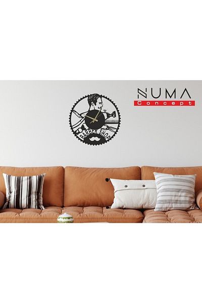 Numa Concept Barber Hairdresser Wall Clock Mdf Wall Decoration Laser Cut 32X32 cm