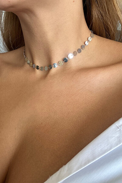 New Obsessions Vip Arucas Silver Color Chain Choker Necklace - Sequin Detailed
