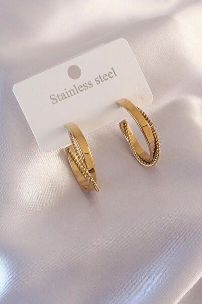 Gold Çelik Gold Renk Sarmal Model Kadın Küpe