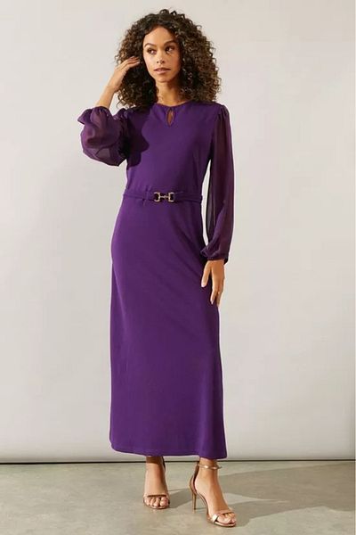 IPON COLLECTION A-Line Chiffon Ponte Dress - Sleeves (S-4Xl)