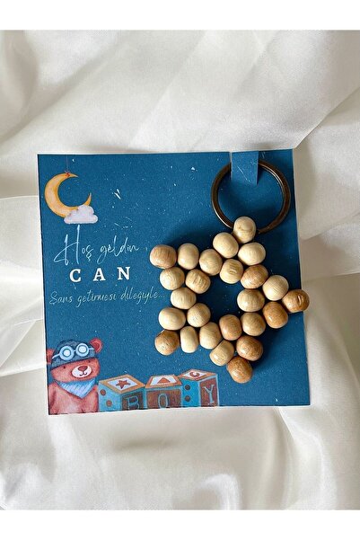 20Pcs Name Custom Written Birthday Newborn Gift Card Wooden Beads Star Keychain