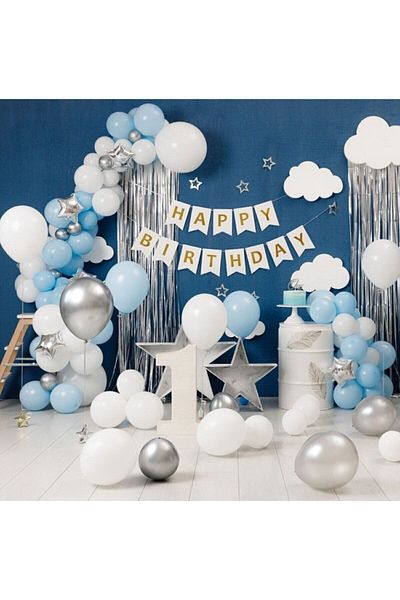 Deniz Party Store Blue-grey-White Birthday Set