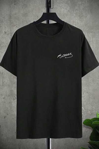 BAGÜ STORE Atatürk Baskılı Siyah Kısa Kollu T-shirt