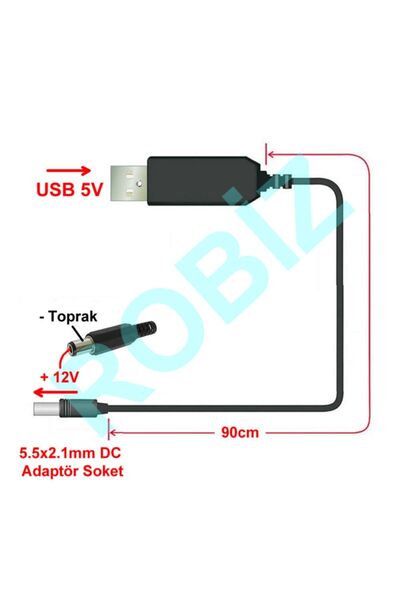 Genel Markalar 5v To 12v Kablolu Voltaj Yükseltici Usb 700ma Adaptör Soket Modem