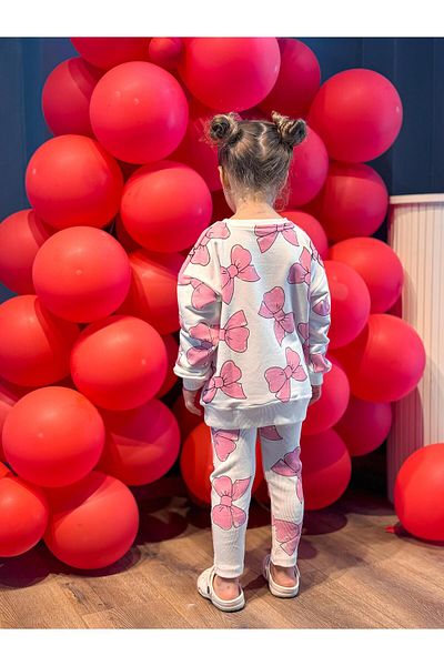 GÖKJOY BUTİK Premium Quality Comfortable Molded Cotton Kids Set - Bow Print Detailed