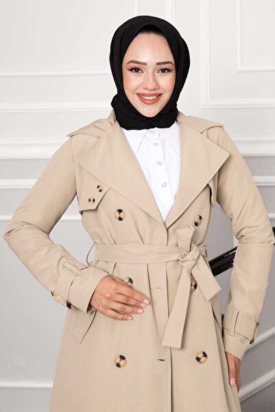 EBRUTESETTÜR Comfortable Fit Double Breasted Button Detailed Sleeves Adjusted Trench Coat