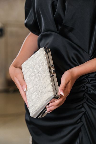 ROZA CANTA Γυναικεία βραδινή τσάντα με πέτρα από μαργαριτάρι Clutch Portfolio