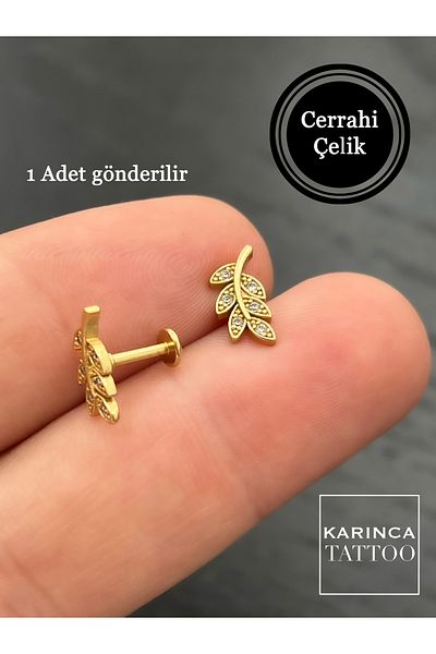 Karınca Piercing Surgical Steel Laurel Leaf Rhinestone Piercing Labret Ear Conch Forward Helix Cartilage Tragus Earrings