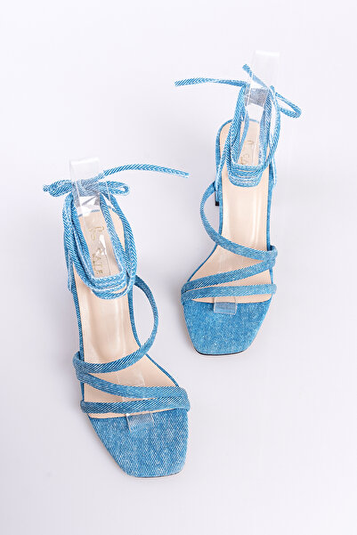 Gate Sandale Carisa pentru femei 2024, cu căptușeală din piele, cu șnur detașabil - albastru denim