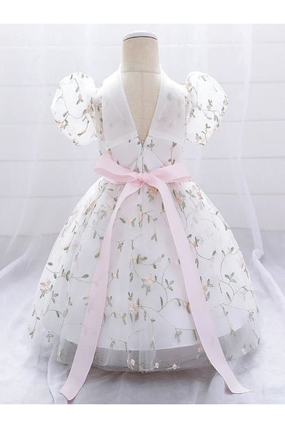 Tomac Embroidered White Embroidered Girls' Princess Dress
