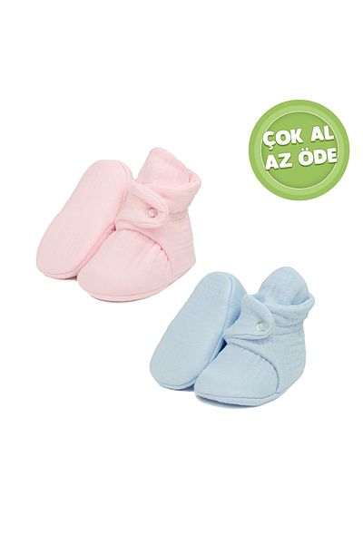Ella Bonna Organic Cotton Muslin Baby Booties, Newborn Slippers, Pink, Blue 2 Pack