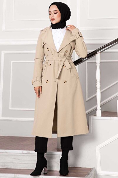 EBRUTESETTÜR Comfortable Fit Double Breasted Button Detailed Sleeves Adjusted Trench Coat