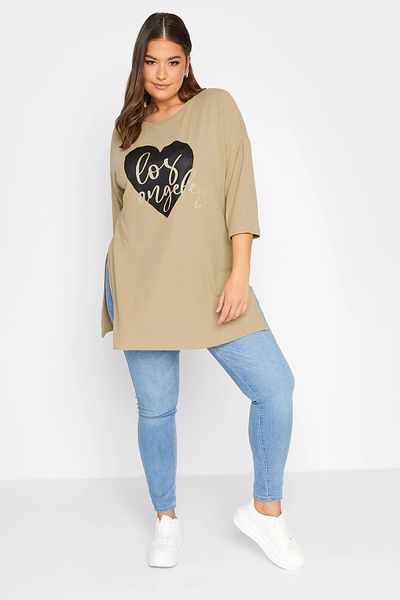 Stil Diva Pulover lung cu inimă cu fantă slabă de mărime mare - 301780