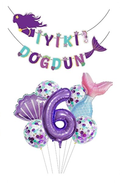 BİDOLUMUTLULUK Deniz Kızı Folyo Set Konsept Doğum Günü Set Yaş Rakam Folyo