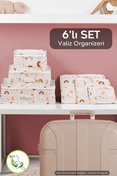 Meleni Baby 6'lı Bavul Valiz Organizer - Yeni Doğan Hastane Seti - Desenli Anne Bebek Valiz İçi Düzenleyici Hurç