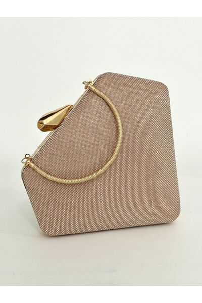 NAZART Women's Big Stone Look Powder Evening Clutch Chain Strap Handheld Wedding Engagement Night Shoulder Bag