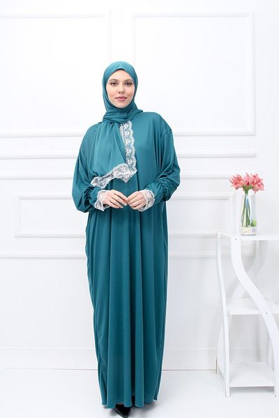 Kutay Collection Seasonal Women's Prayer Dress with Lace and Headscarf - Anti-Sweat Prayer Clothing