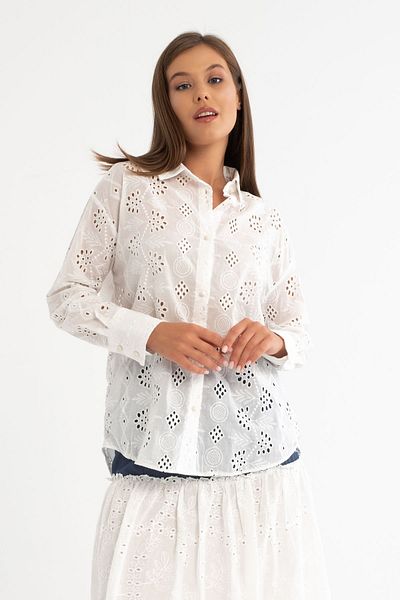 Qaju Cămașă de damă cu mânecă lungă cu model găuri 100% bumbac - Onlvalaıs
