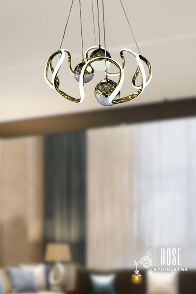 ROSE AYDINLATMA Altın Kasa 3 Farklı Renk Aydınlatma Sunan Uzaktan Kumandalı Sarkıt Avize / 3 Toplu Ahtapot Avize