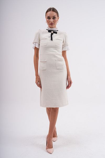 Pulli Collection Tweed Beige Designer Dress Pll-9503