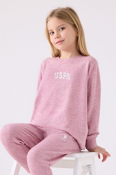 U.S. Polo Assn. Κοριτσίστικο ροζ μακρυμάνικο σετ πιτζάμες
