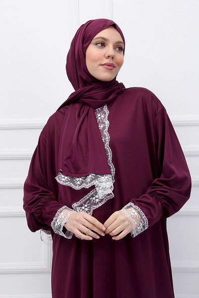 Kutay Collection Seasonal Women's Prayer Dress with Lace and Headscarf - Anti-Sweat Prayer Clothing