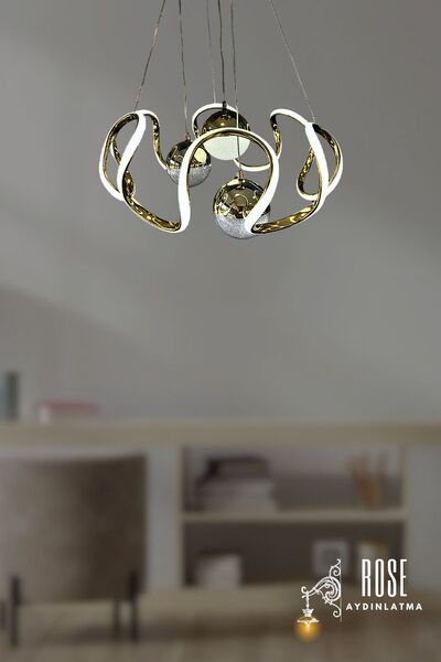 ROSE AYDINLATMA Altın Kasa 3 Farklı Renk Aydınlatma Sunan Uzaktan Kumandalı Sarkıt Avize / 3 Toplu Ahtapot Avize