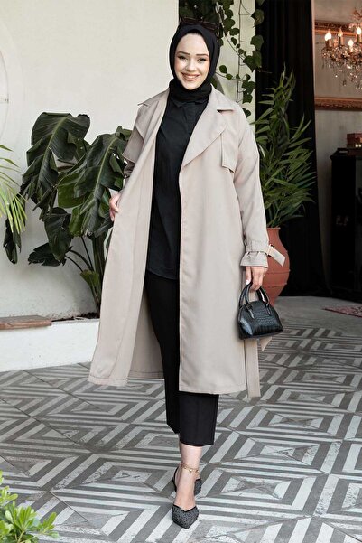EBRUTESETTÜR Trench Coat with Mobile Belt Adjustable Sleeves
