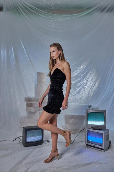 HOLLY LOLLY Mini Boy Kadife Kumaş Lara Elbise Siyah