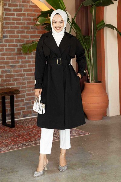EBRUTESETTÜR Trench Coat with Mobile Belt Adjustable Sleeves