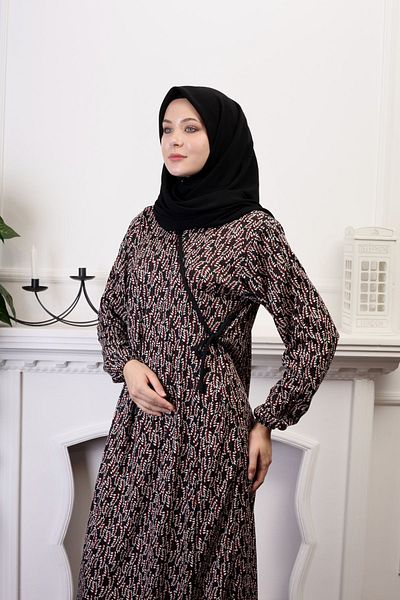 Kutay Collection Double Breasted Cut Women's Prayer Dress - Seasonal and Tie-Up Practical Hijab Dress