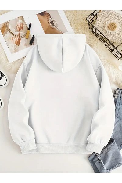 PALPİTO Airplane Printed Unisex White Hooded Hoodie - 3 Thread Sweatshirt